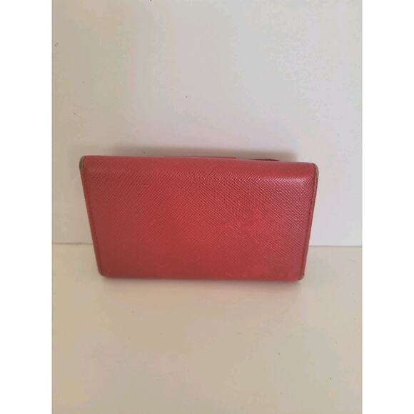 PRADA Leather Logo Wallet Small Pink Saffiano Compact Key Case Hooks Holder Bow - Picture 2 of 9